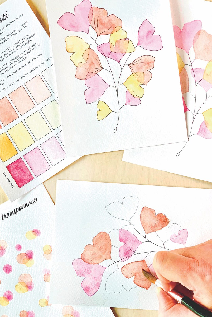 Kit Aquarelle Artisanale "Tendres Ginkgos"
