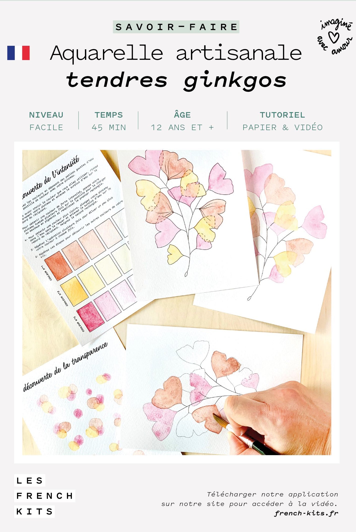 Kit Aquarelle Artisanale "Tendres Ginkgos"