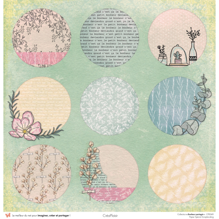 Set papiers Bonheur Partagé - 6 papiers 30,5x31,5 cm + 6 papiers 12x30,5cm