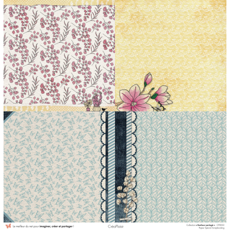 Set papiers Bonheur Partagé - 6 papiers 30,5x31,5 cm + 6 papiers 12x30,5cm