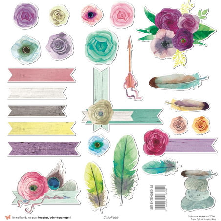 Set papiers Au vert - 12 papiers : 6 papiers 30,5x31,5 cm + 6 papiers 12x30,5cm