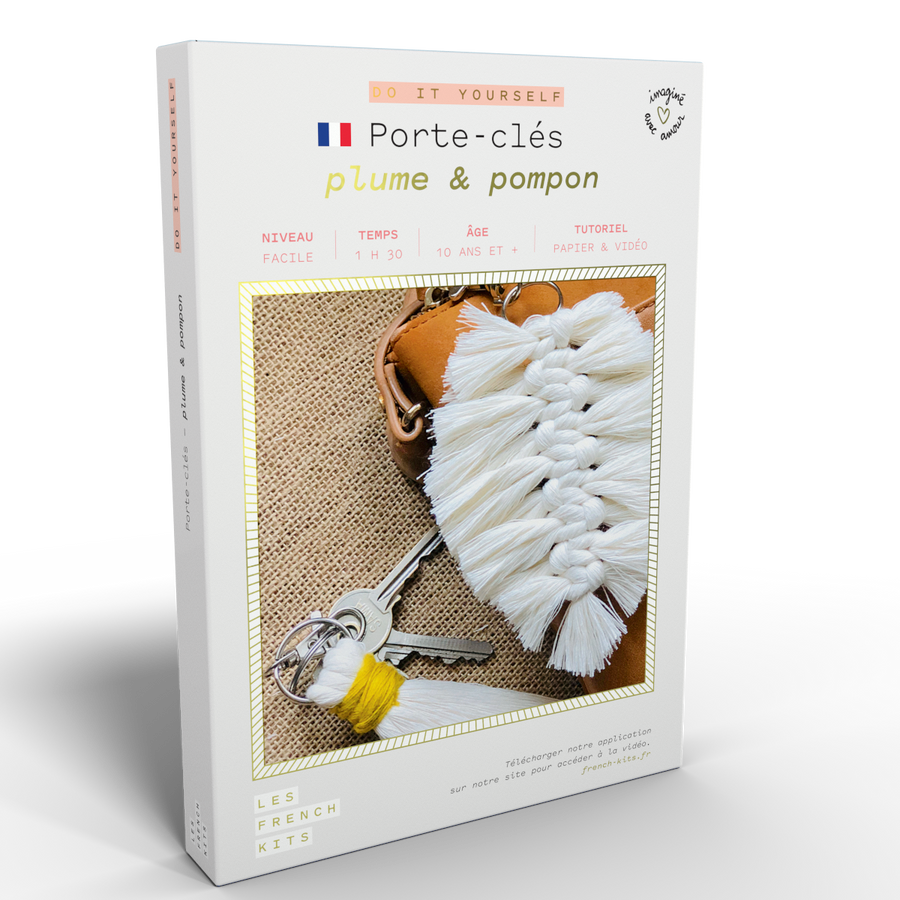 Macramé Key Ring Kit - Feather &amp; Pompom