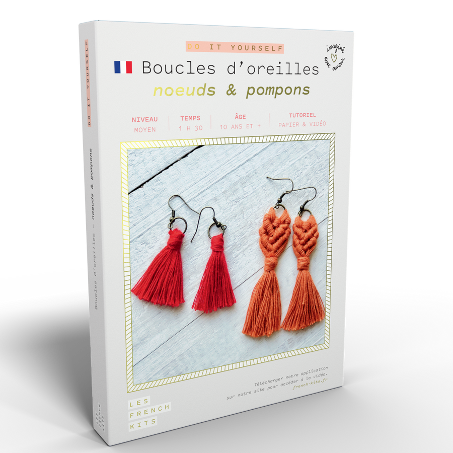 Kit Macramé Boucles d’oreilles - Nœuds & Pompons