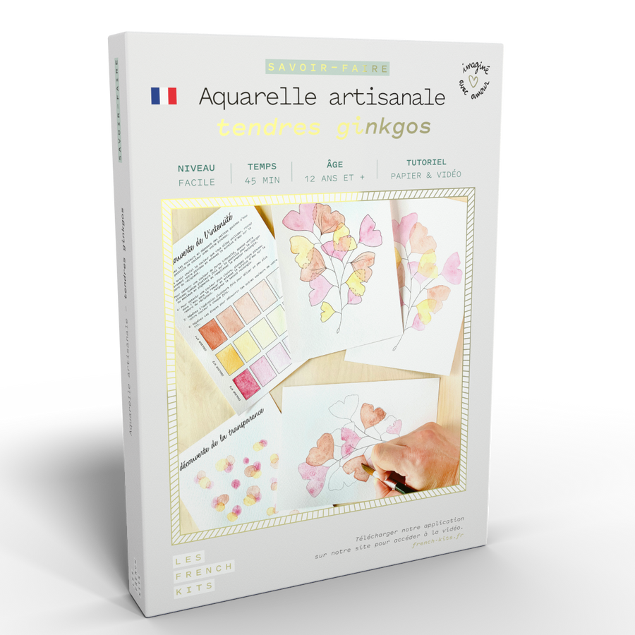 Kit Aquarelle Artisanale "Tendres Ginkgos"
