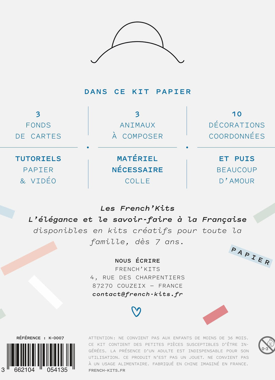 Kit pour créer 3 cartes animaux en papier