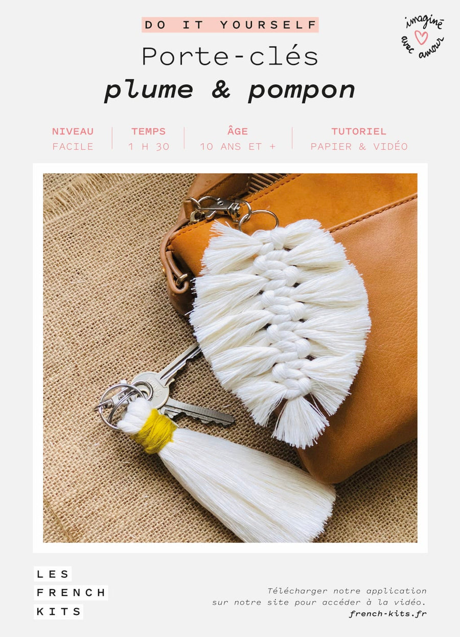Macramé Key Ring Kit - Feather &amp; Pompom