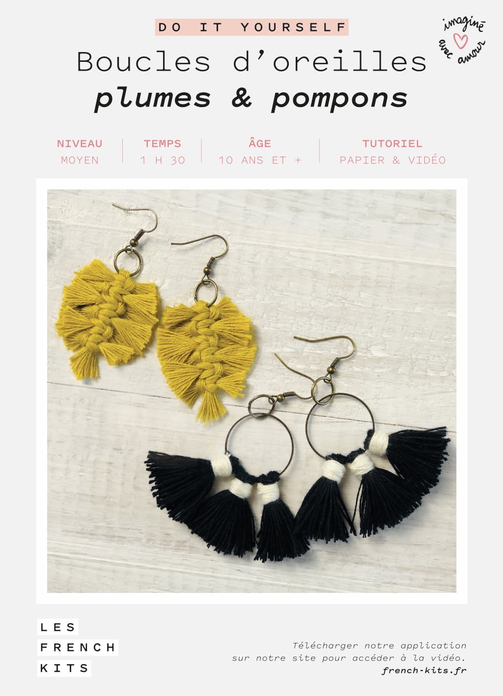 Macramé Earrings Kit - Feathers & Pompoms