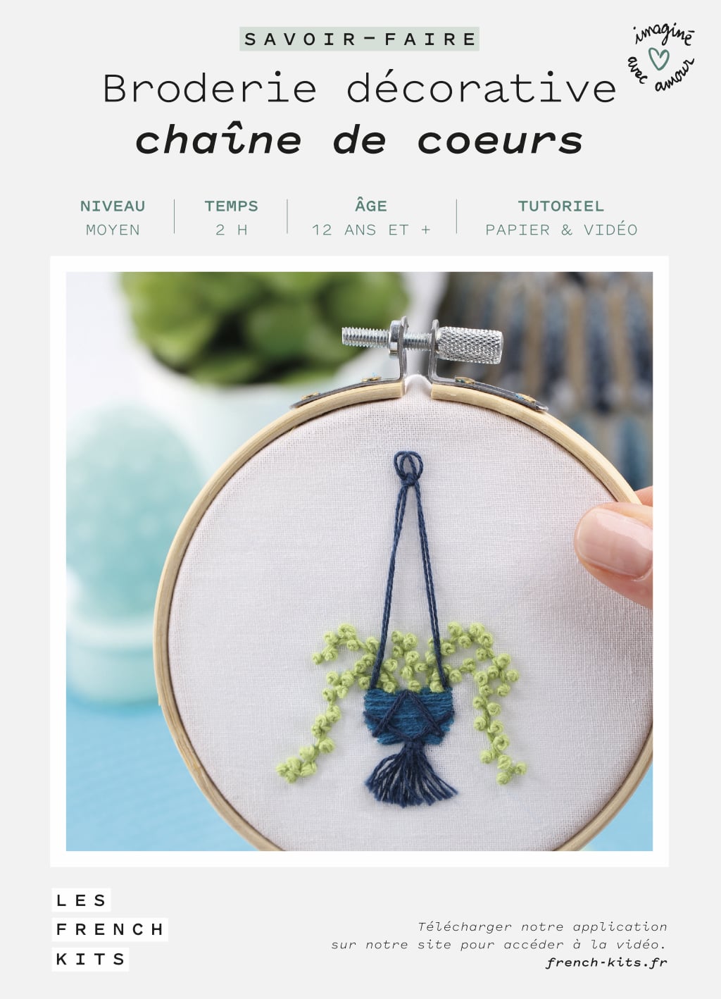 Green Embroidery Kit - Chain of Hearts