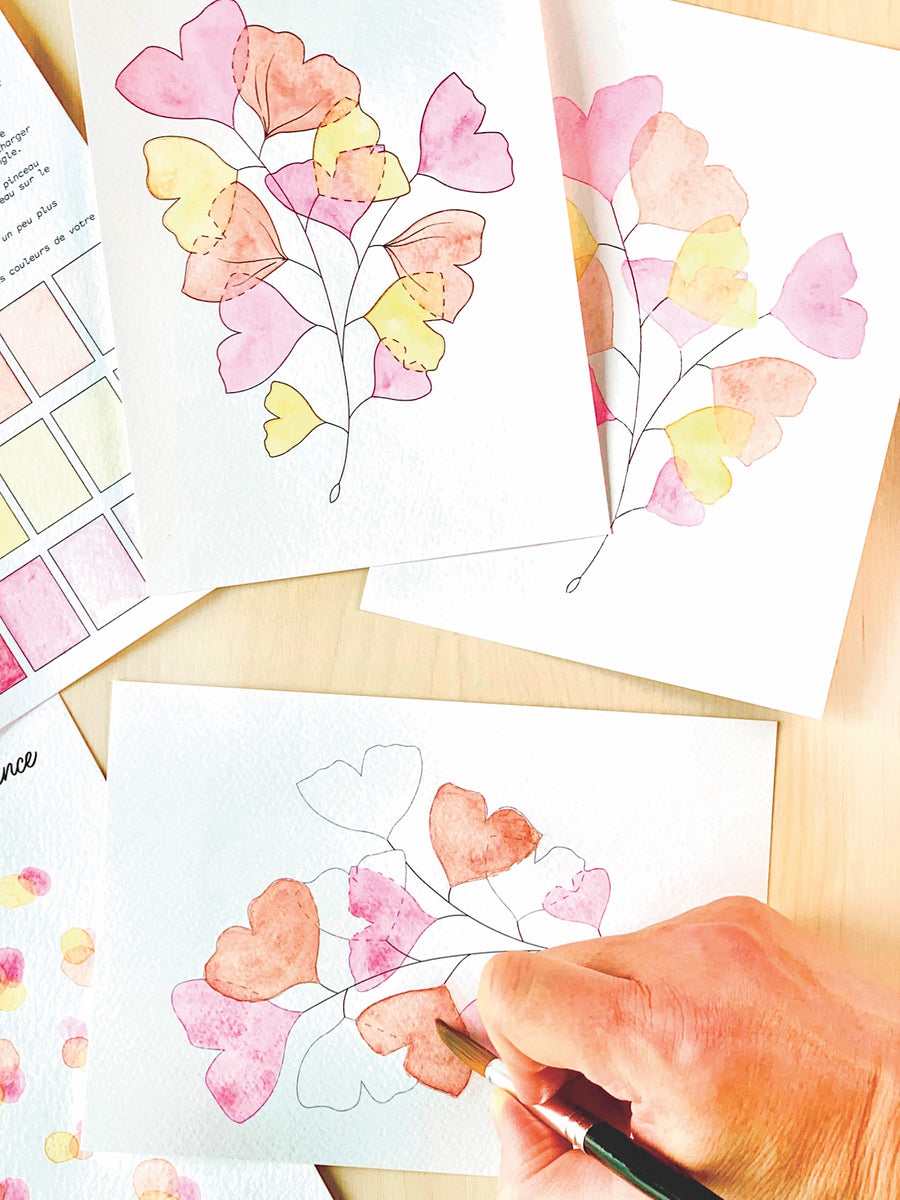 Kit Aquarelle Artisanale "Tendres Ginkgos"