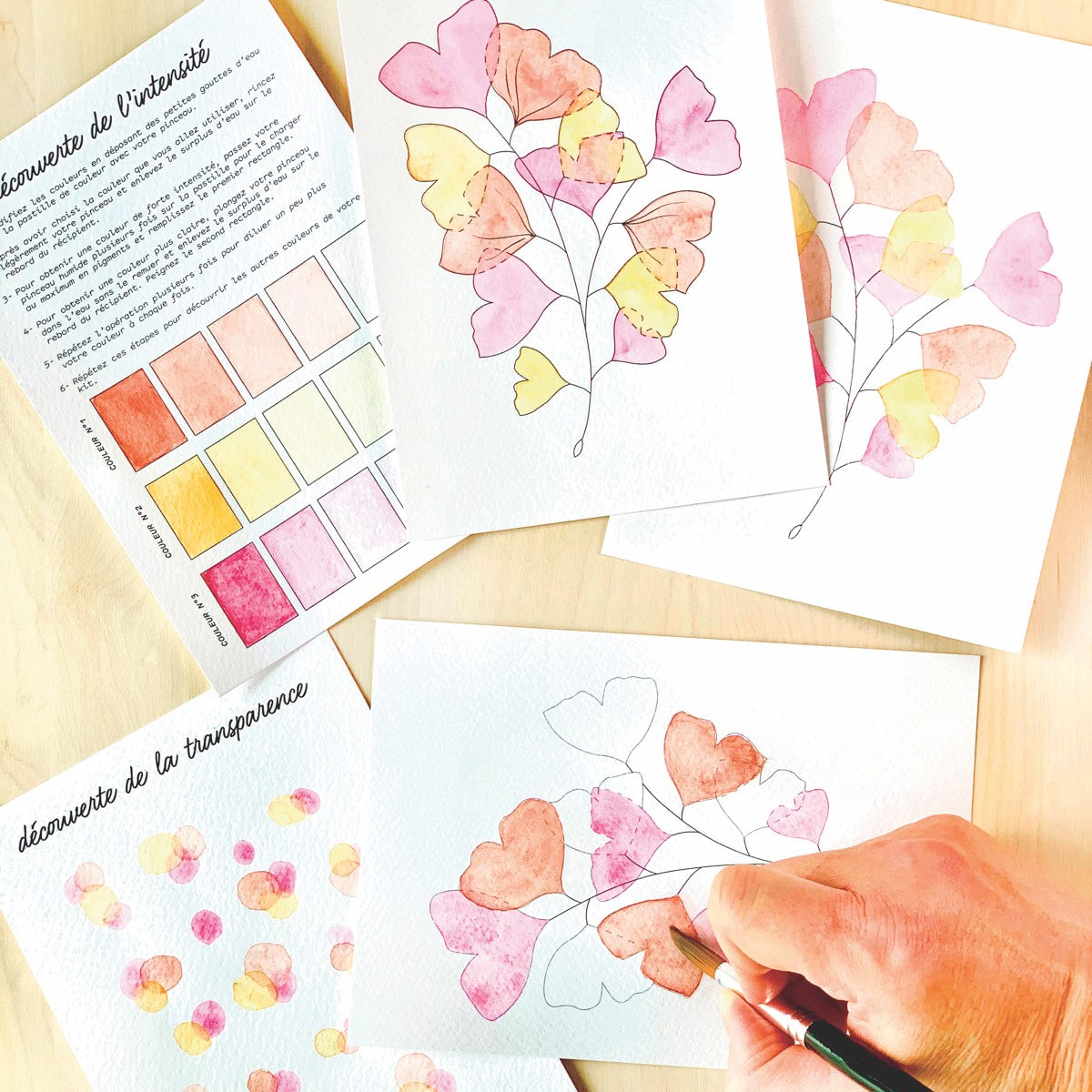 Kit Aquarelle Artisanale "Tendres Ginkgos"