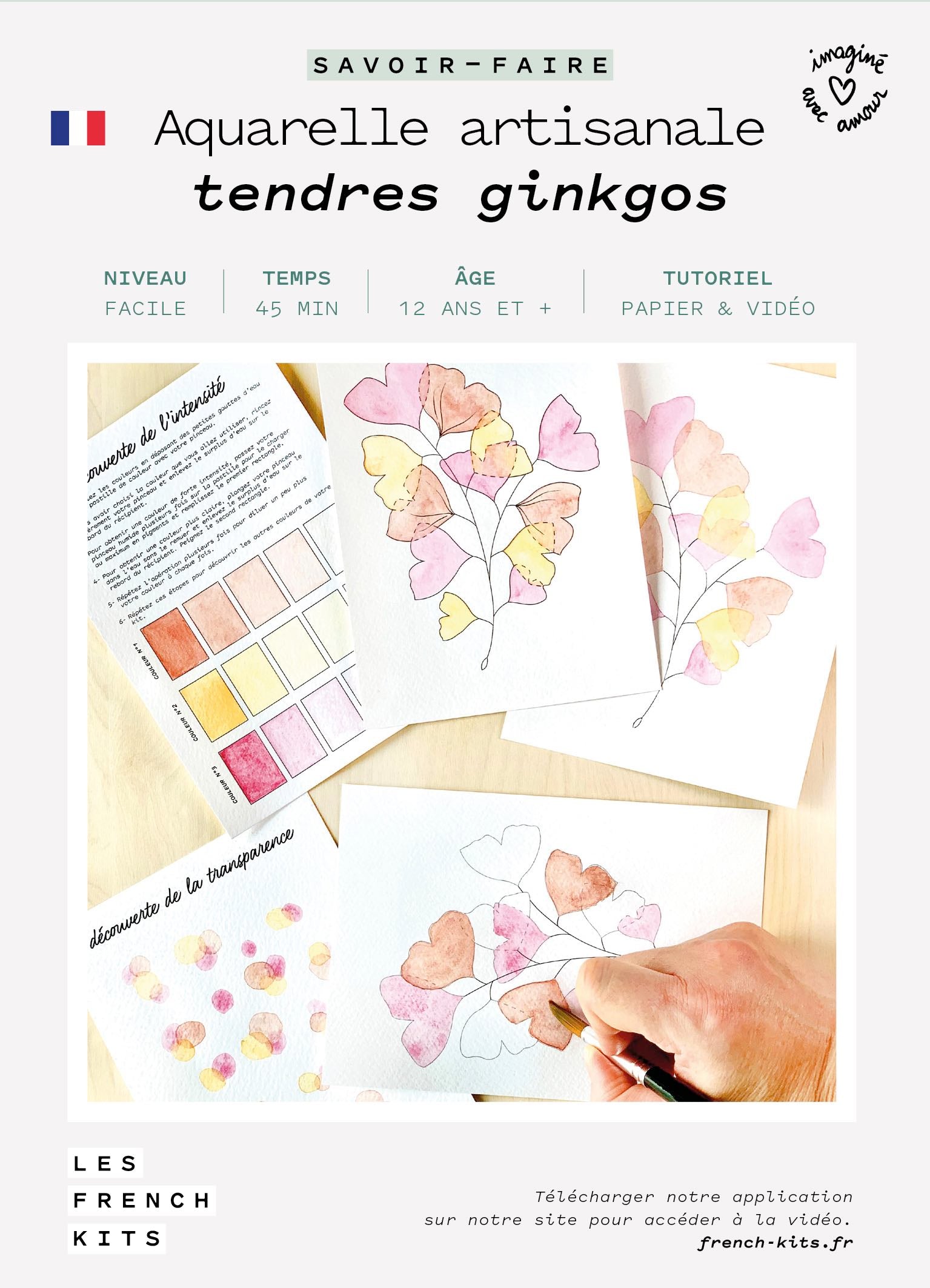 Kit Aquarelle Artisanale "Tendres Ginkgos"